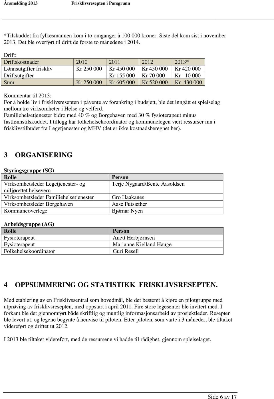 430 000 Kommentar til 2013: For å holde liv i frisklivsresepten i påvente av forankring i budsjett, ble det inngått et spleiselag mellom tre virksomheter i Helse og velferd.