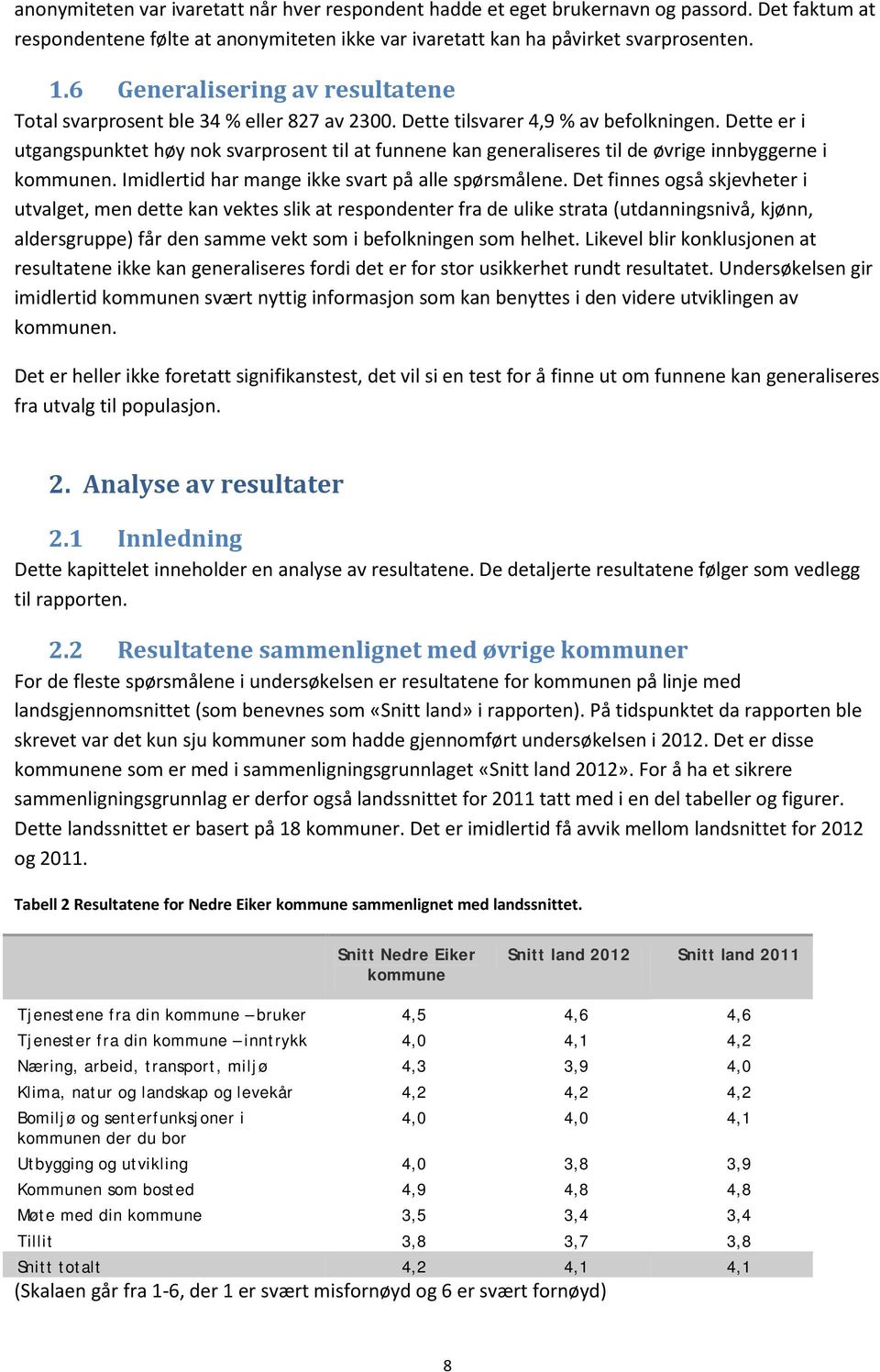 Dette er i utgangspunktet høy nok svarprosent til at funnene kan generaliseres til de øvrige innbyggerne i kommunen. Imidlertid har mange ikke svart på alle spørsmålene.