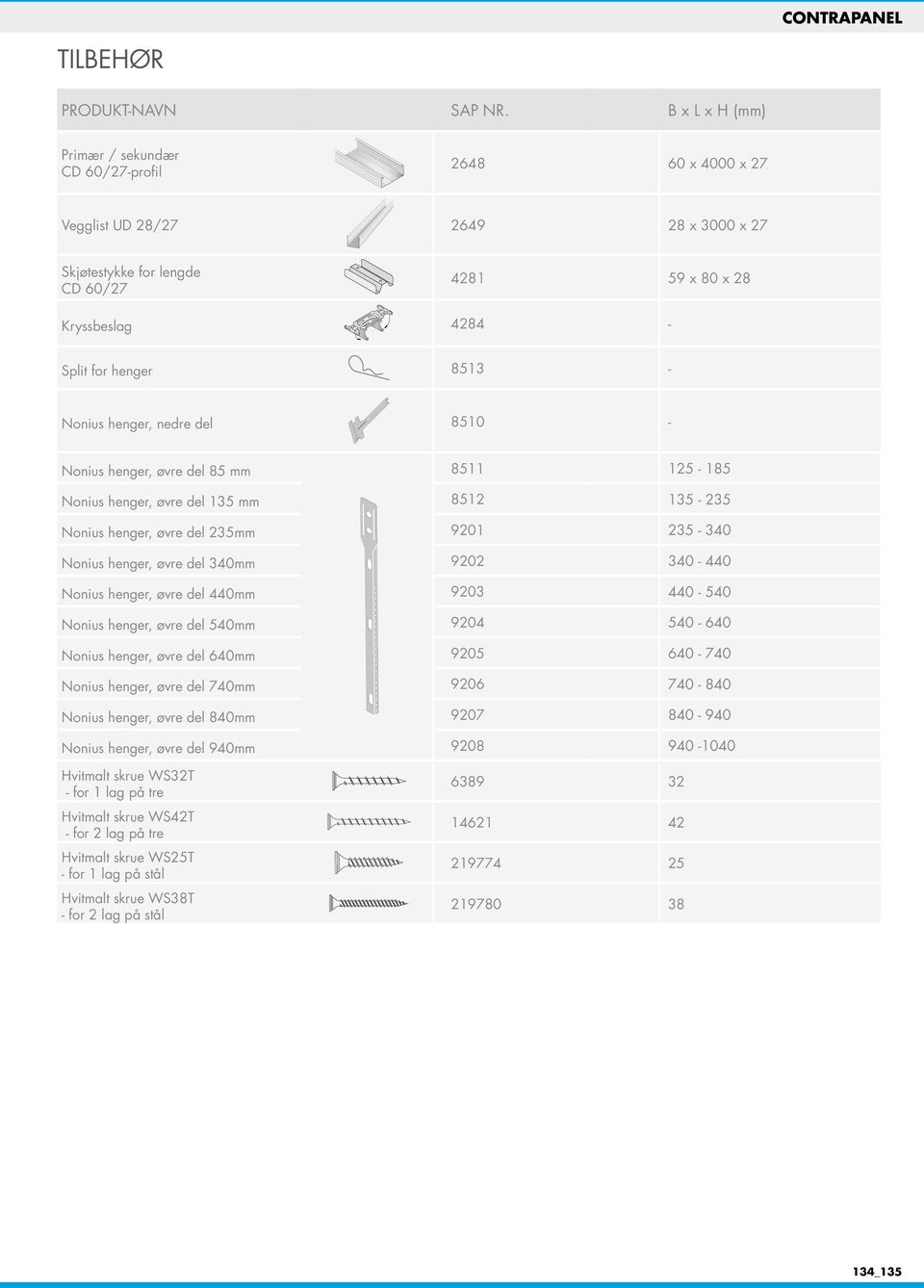 - Nonius henger, nedre del 8510 - Nonius henger, øvre del 85 mm 8511 125-185 Nonius henger, øvre del 135 mm 8512 135-235 Nonius henger, øvre del 235mm 9201 235-340 Nonius henger, øvre del 340mm 9202