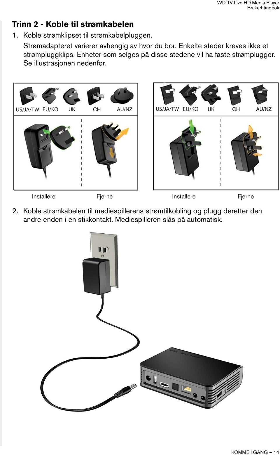 Enheter som selges på disse stedene vil ha faste strømplugger. Se illustrasjonen nedenfor.