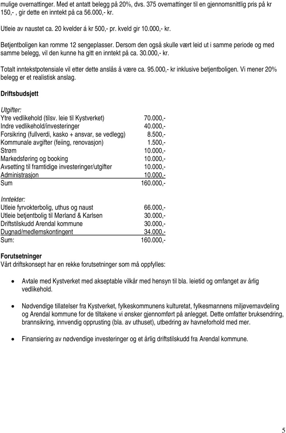 Dersom den også skulle vært leid ut i samme periode og med samme belegg, vil den kunne ha gitt en inntekt på ca. 30.000,- kr. Totalt inntekstpotensiale vil etter dette anslås å være ca. 95.