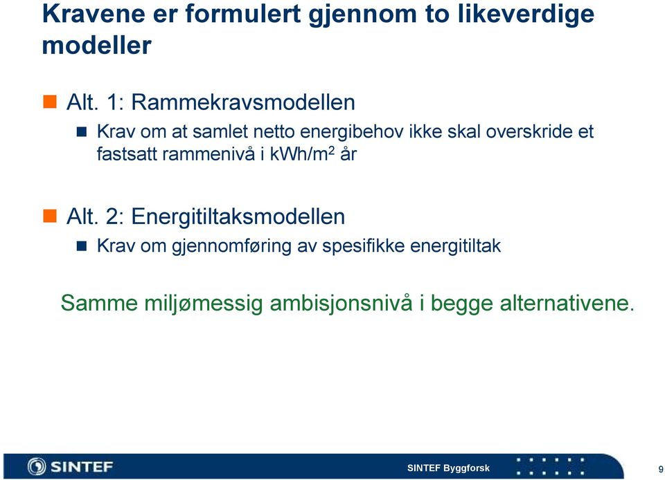 overskride et fastsatt rammenivå i kwh/m 2 år Alt.