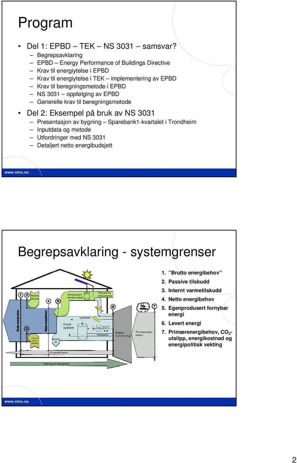 EPBD NS 3031 oppfølging av EPBD Generelle krav til beregningsmetode Del 2: Eksempel på bruk av NS 3031 Presentasjon av bygning Sparebank1-kvartalet i Trondheim Inputdata og