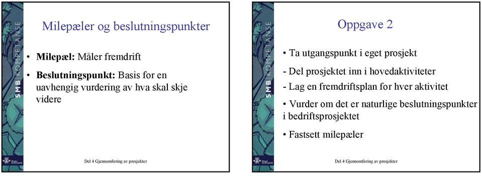 prosjekt - Del prosjektet inn i hovedaktiviteter - Lag en fremdriftsplan for hver