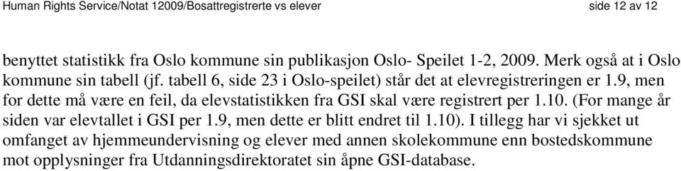 9, men for dette må være en feil, da elevstatistikken fra GSI skal være registrert per 1.10. (For mange år siden var elevtallet i GSI per 1.