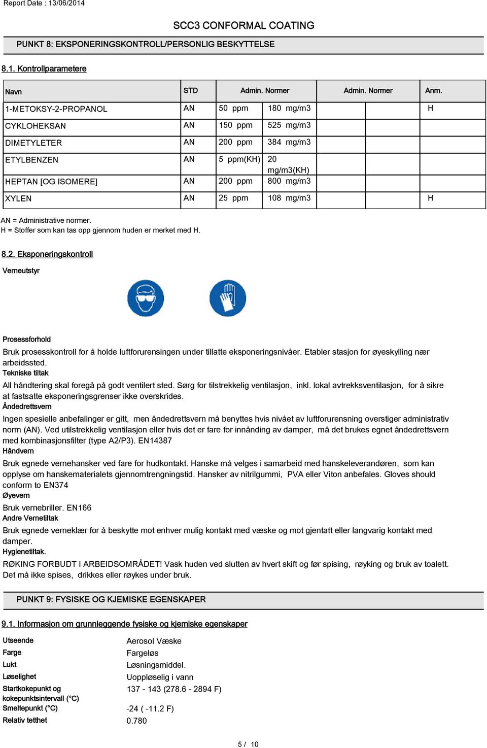 ppm 108 mg/m3 H AN = Administrative normer. H = Stoffer som kan tas opp gjennom huden er merket med H. 8.2.