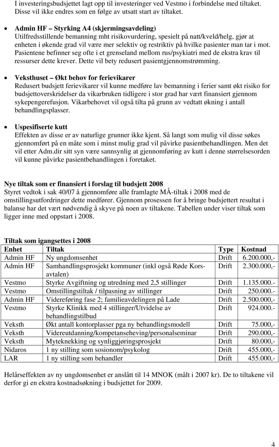 pasienter man tar i mot. Pasientene befinner seg ofte i et grenseland mellom rus/psykiatri med de ekstra krav til ressurser dette krever. Dette vil bety redusert pasientgjennomstrømming.