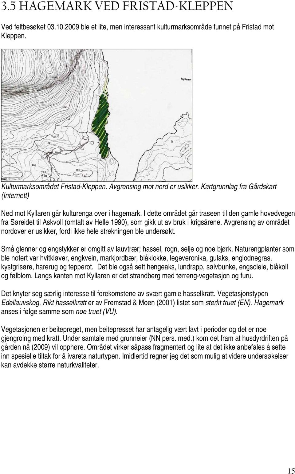 I dette området går traseen til den gamle hovedvegen fra Søreidet til Askvoll (omtalt av Helle 1990), som gikk ut av bruk i krigsårene.