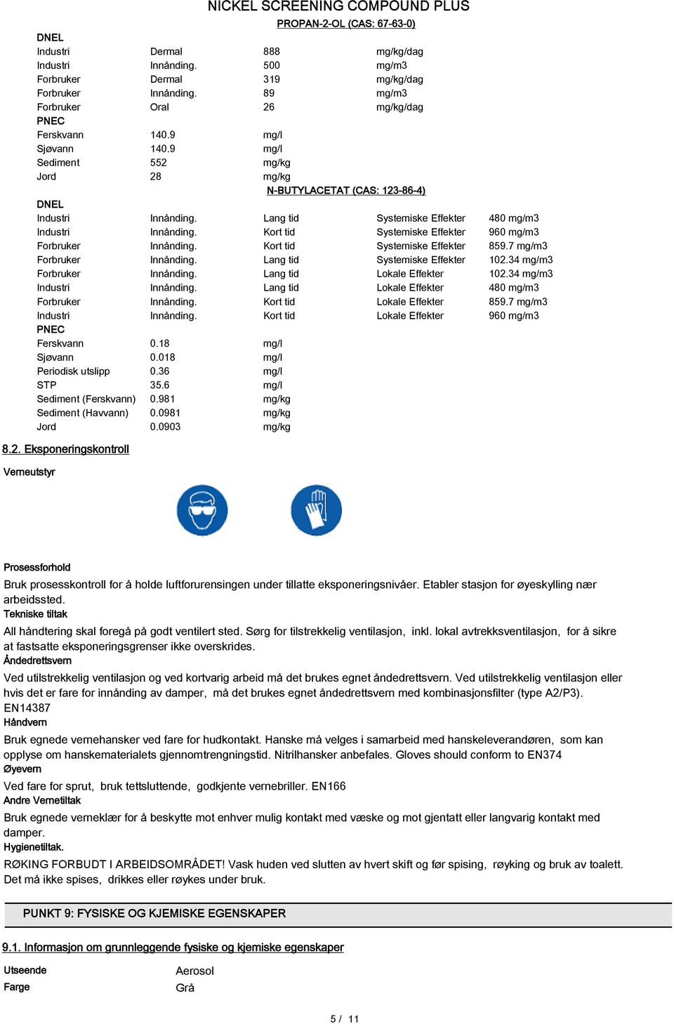 Kort tid Systemiske Effekter 960 mg/m3 Forbruker Innånding. Kort tid Systemiske Effekter 859.7 mg/m3 Forbruker Innånding. Lang tid Systemiske Effekter 102.34 mg/m3 Forbruker Innånding.