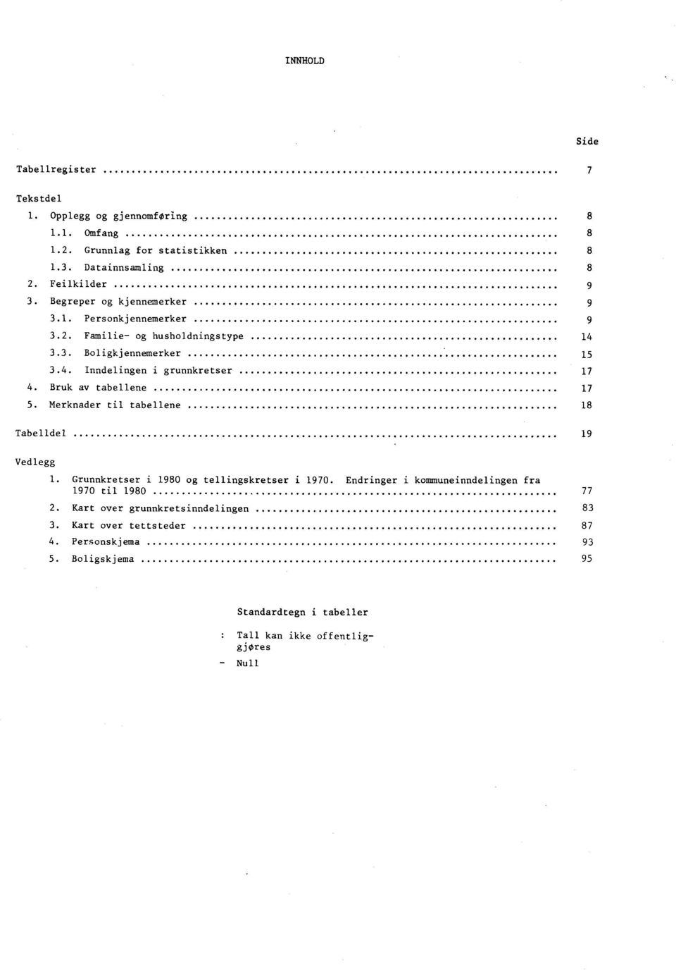 Bruk av tabellene 7 5. Merknader til tabellene 8 Tabelldel 9 Vedlegg. Grunnkretser i 980 og tellingskretser i 970.