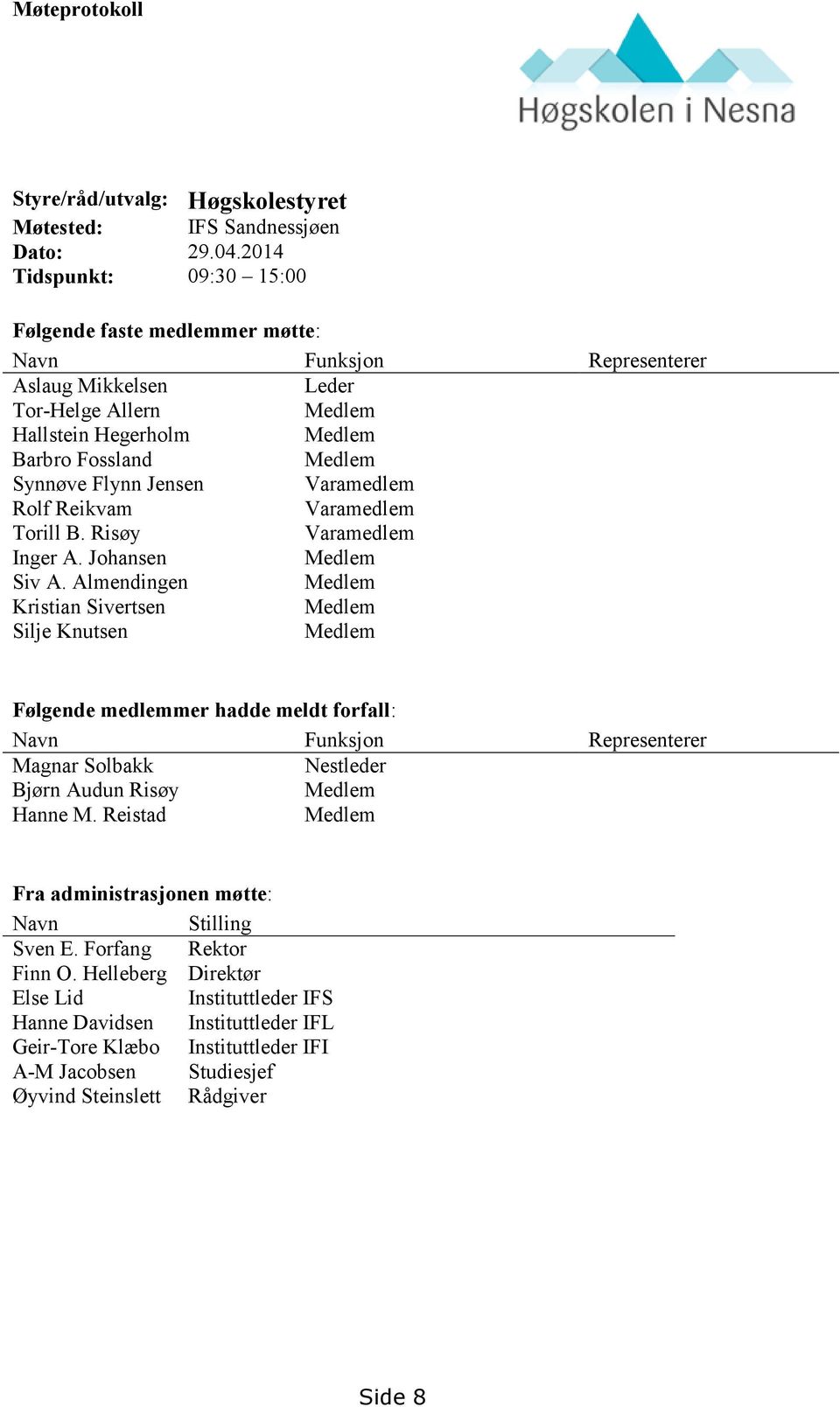 Reikvam Torill B. Risøy Inger A. Johansen Siv A.