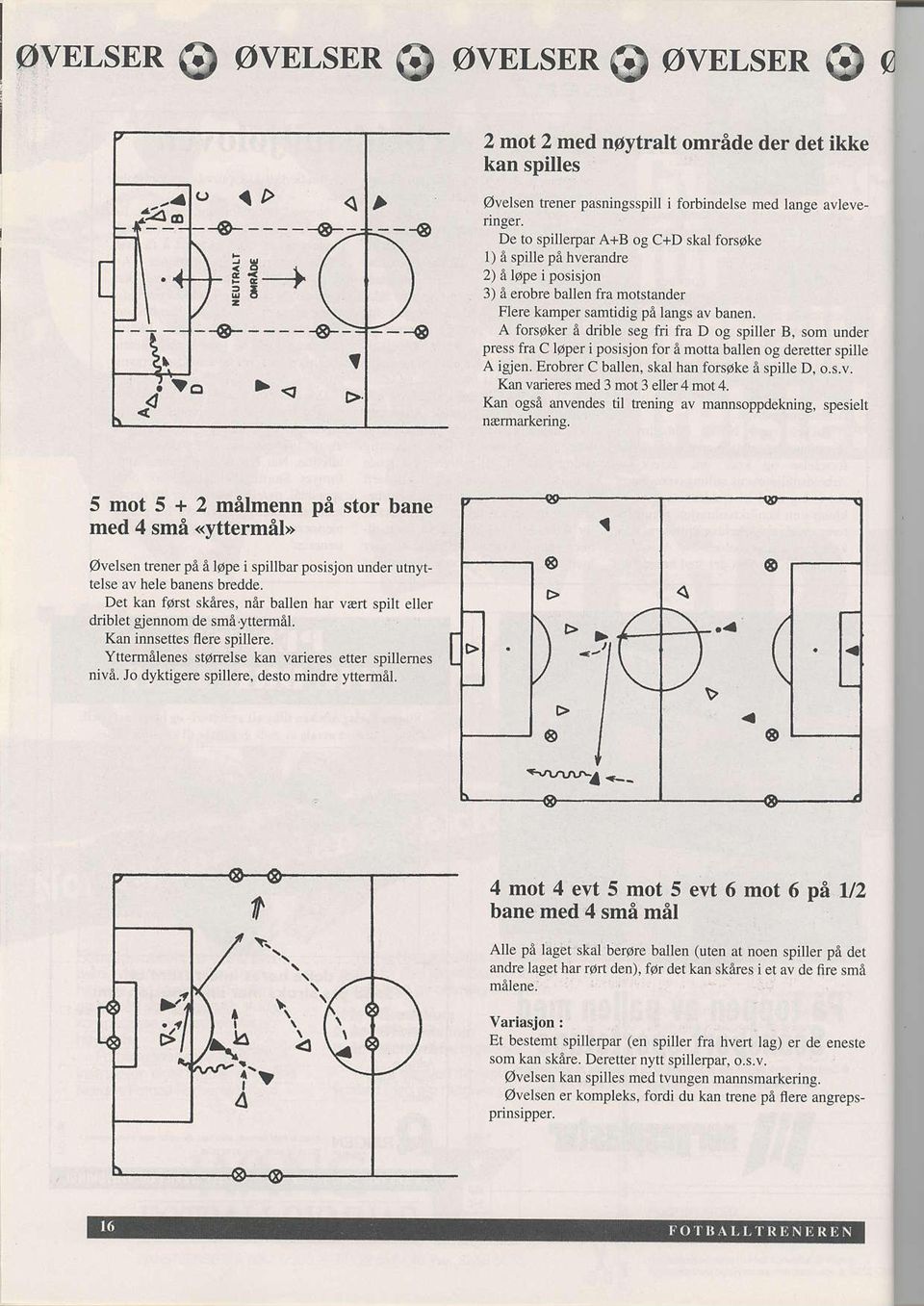 A forsoker a drible seg fri fra D og spiller B, som under press fra C loper i posisjon for e motta ballen og deretter spille A igjen. Erobrcr C ballen, skal han forsoke e spille D, o.s.v.