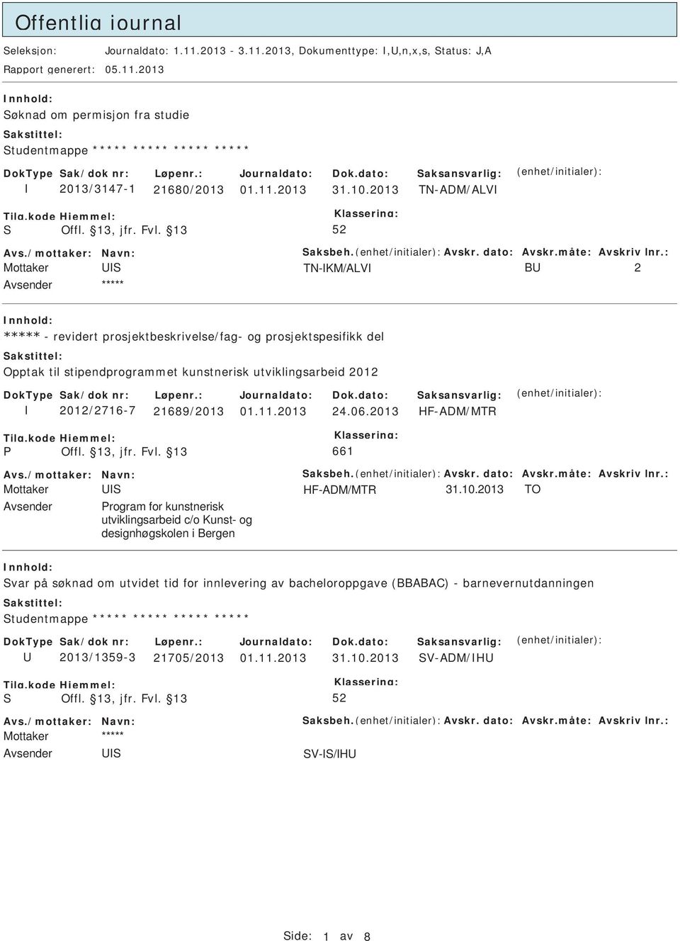 2013 TN-ADM/ALV TN-KM/ALV B 2 - revidert prosjektbeskrivelse/fag- og prosjektspesifikk del Opptak til stipendprogrammet kunstnerisk utviklingsarbeid 2012 2012/2716-7 21689/2013 01.11.