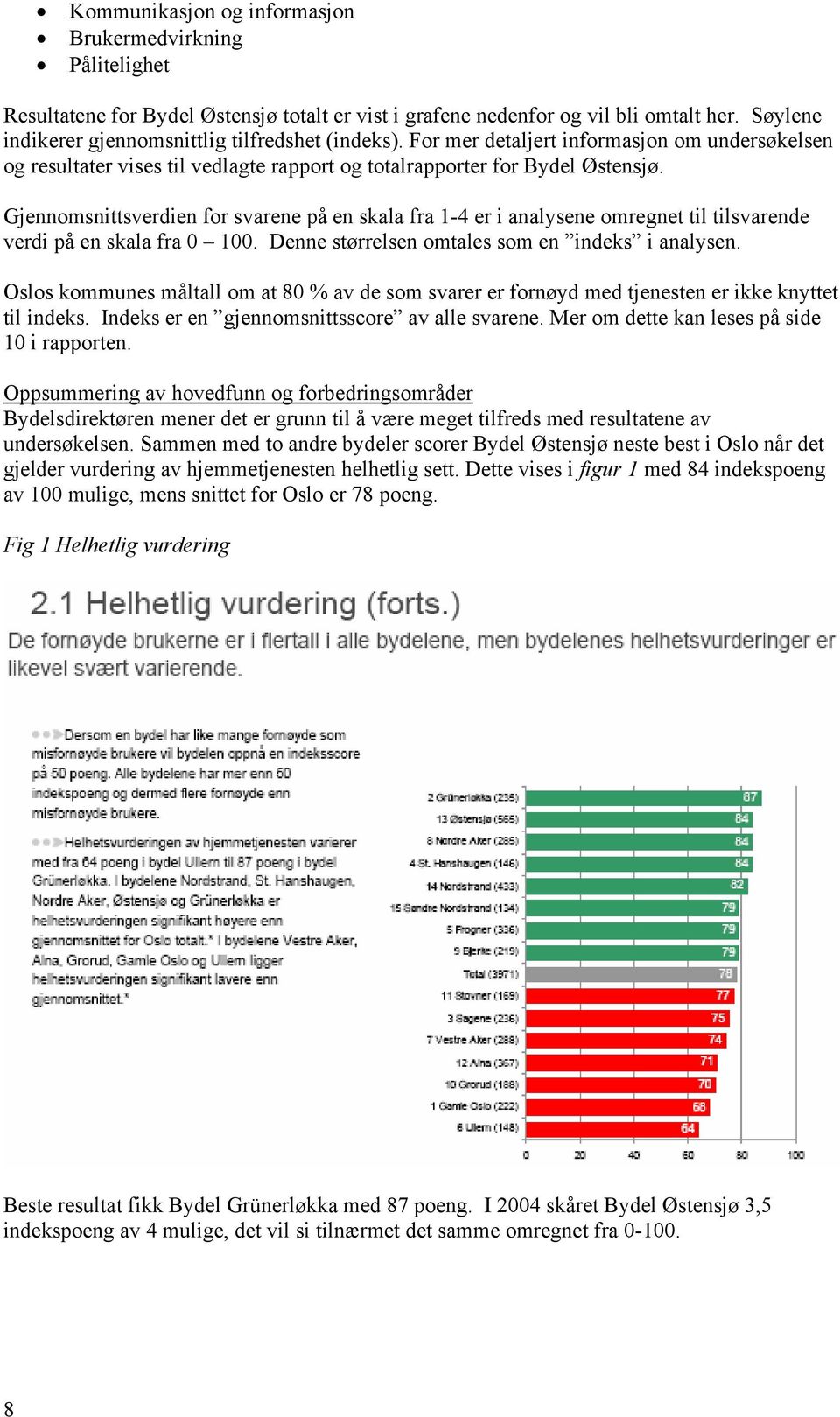 Gjennomsnittsverdien for svarene på en skala fra 1-4 er i analysene omregnet til tilsvarende verdi på en skala fra 0 100. Denne størrelsen omtales som en indeks i analysen.