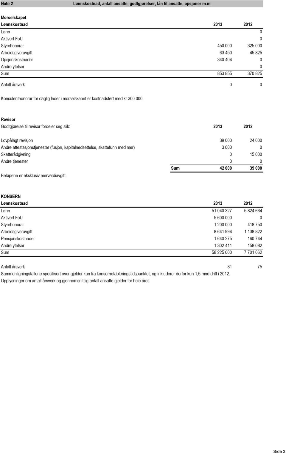 0 0 Konsulenthonorar for daglig leder i morselskapet er kostnadsført med kr 300 000.