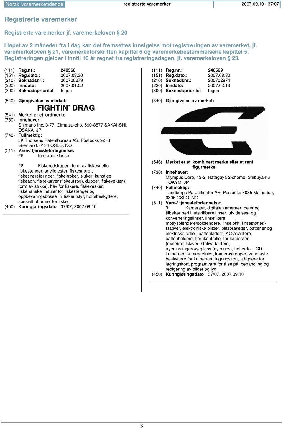 varemerkeloven 21, varemerkeforskriften kapittel 6 og varemerkebestemmelsene kapittel 5. Registreringen gjelder i inntil 10 år regnet fra registreringsdagen, jf. varemerkeloven 23. (111) Reg.nr.