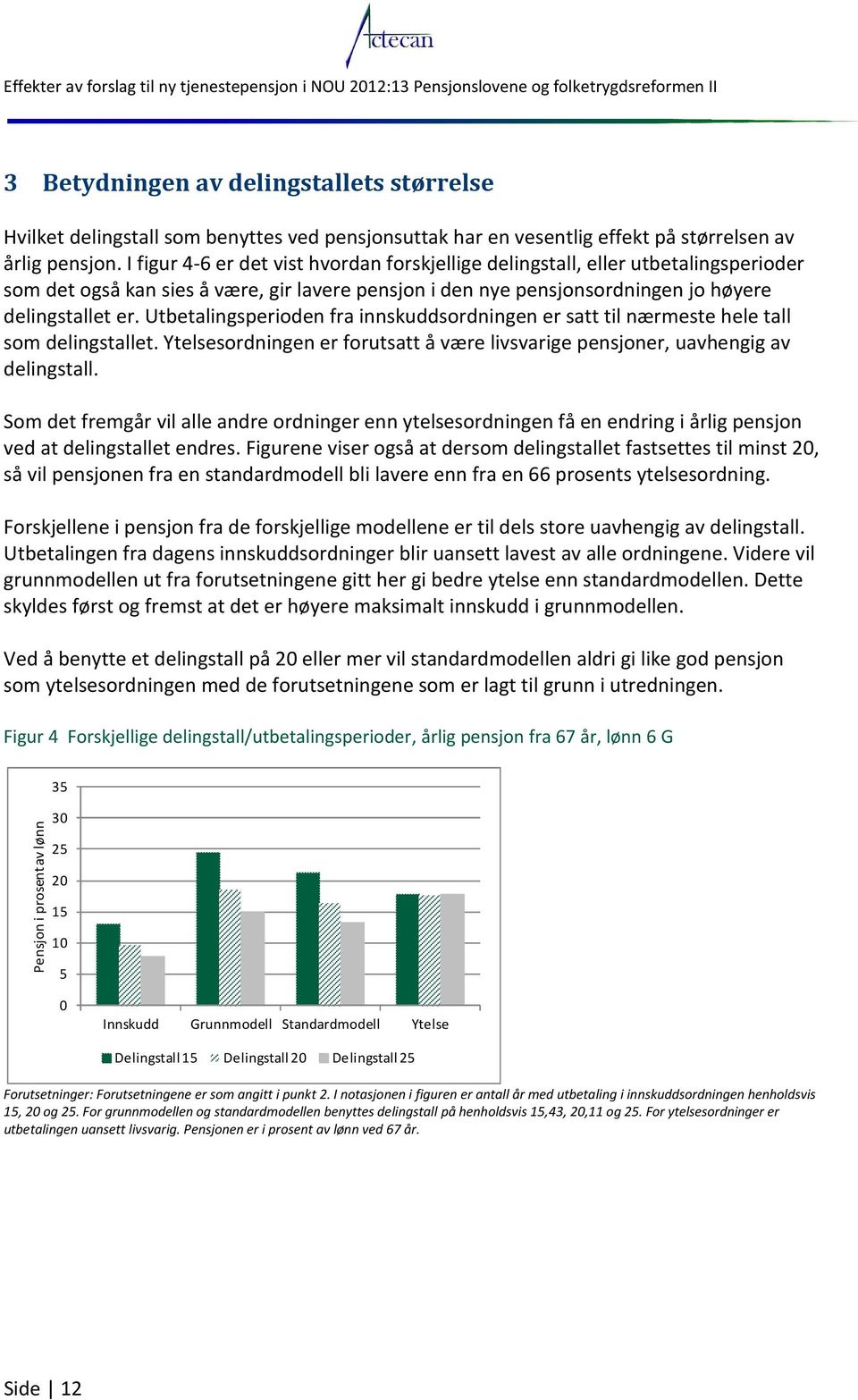 Utbetalingsperioden fra innskuddsordningen er satt til nærmeste hele tall som delingstallet. Ytelsesordningen er forutsatt å være livsvarige pensjoner, uavhengig av delingstall.