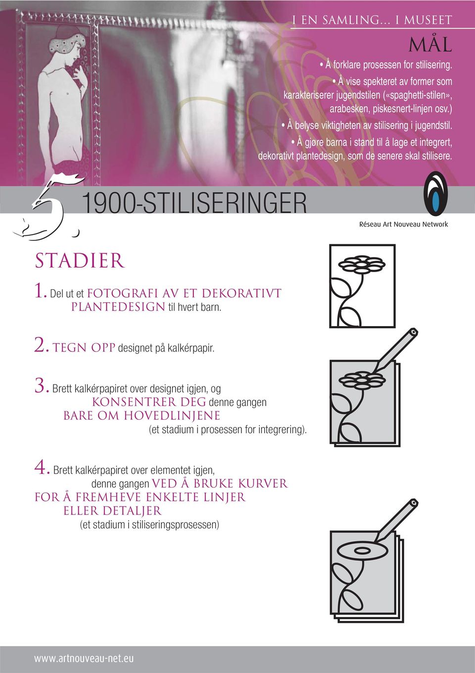 Å gjøre barna i stand til å lage et integrert, dekorativt plantedesign, som de senere skal stilisere. 2. TEGN OPP designet på kalkérpapir. 3.