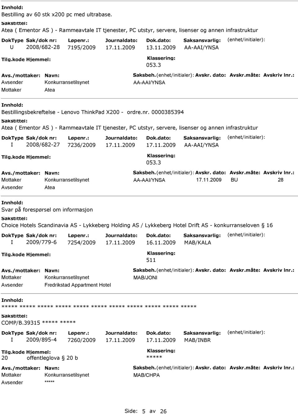 0000385394 Atea ( Ementor AS ) - Rammeavtale T tjenester, PC utstyr, servere, lisenser og annen infrastruktur 2008/682-27 7236/2009 AA-AA/YNSA 053.