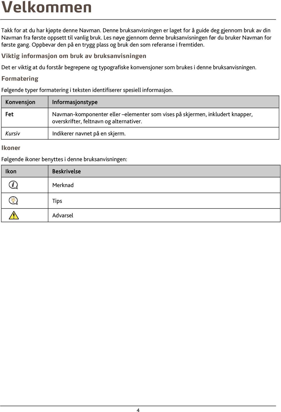 Viktig informasjon om bruk av bruksanvisningen Det er viktig at du forstår begrepene og typografiske konvensjoner som brukes i denne bruksanvisningen.