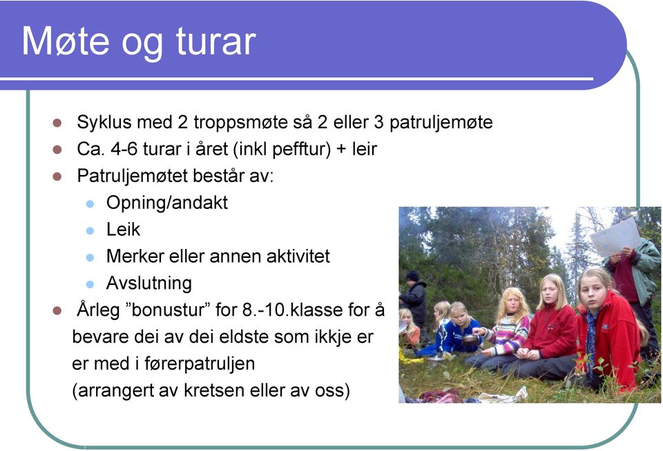 Leik Merker eller annen aktivitet Avslutning Årleg bonustur for 8.-10.