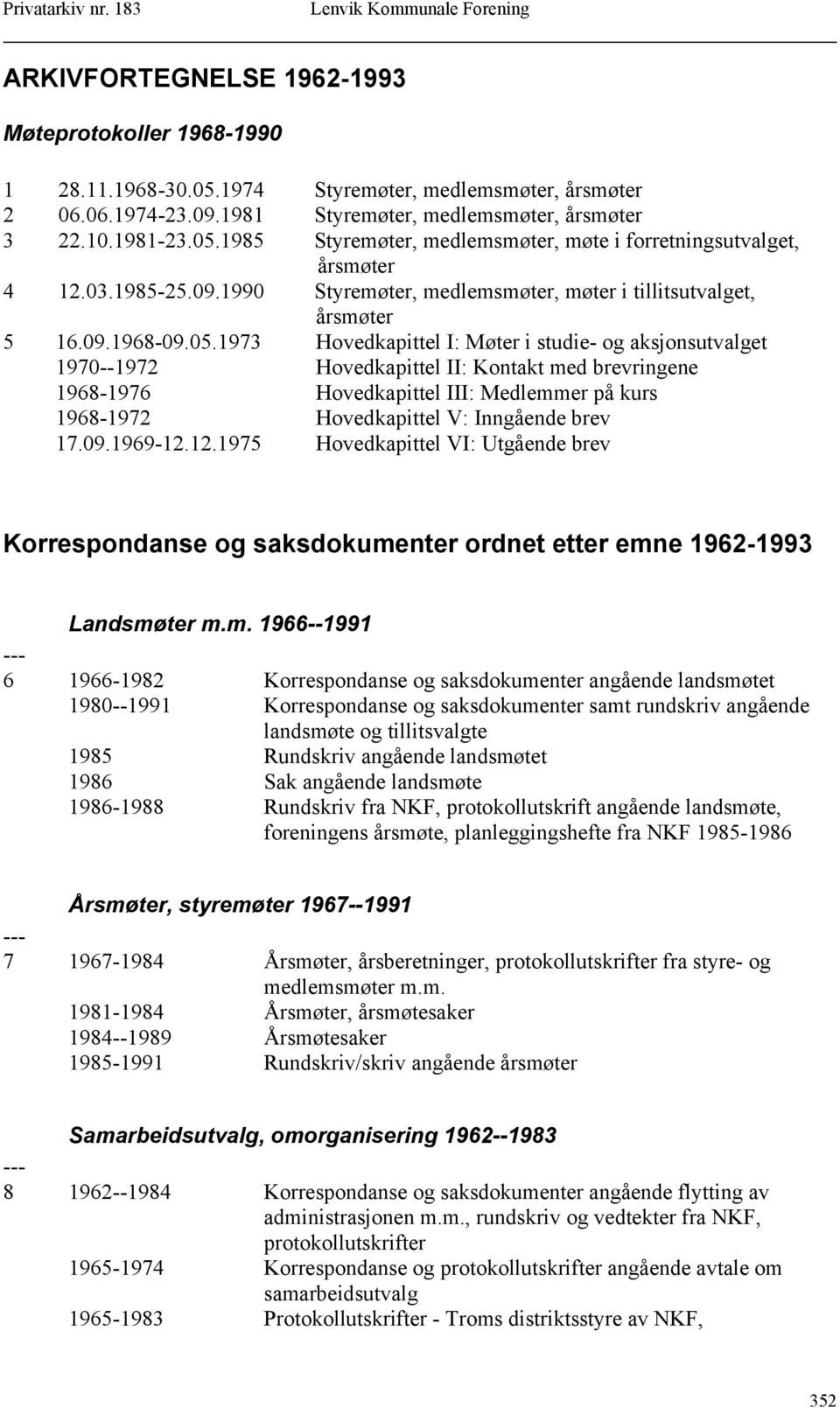 1973 Hovedkapittel I: Møter i studie- og aksjonsutvalget 1970--1972 Hovedkapittel II: Kontakt med brevringene 1968-1976 Hovedkapittel III: Medlemmer på kurs 1968-1972 Hovedkapittel V: Inngående brev