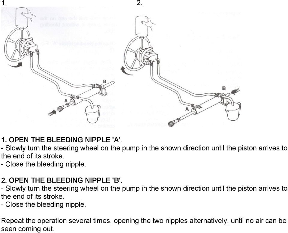 - Close the bleeding nipple. 2. OPEN THE BLEEDING NIPPLE 'B'.  - Close the bleeding nipple.