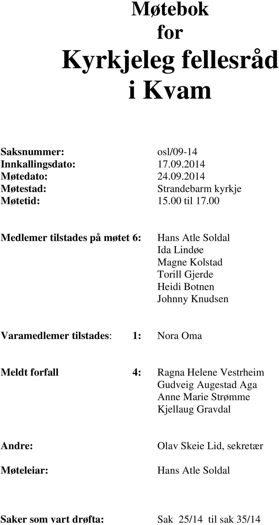 00 Medlemer tilstades på møtet 6: Hans Atle Soldal Ida Lindøe Magne Kolstad Torill Gjerde Heidi Botnen Johnny Knudsen