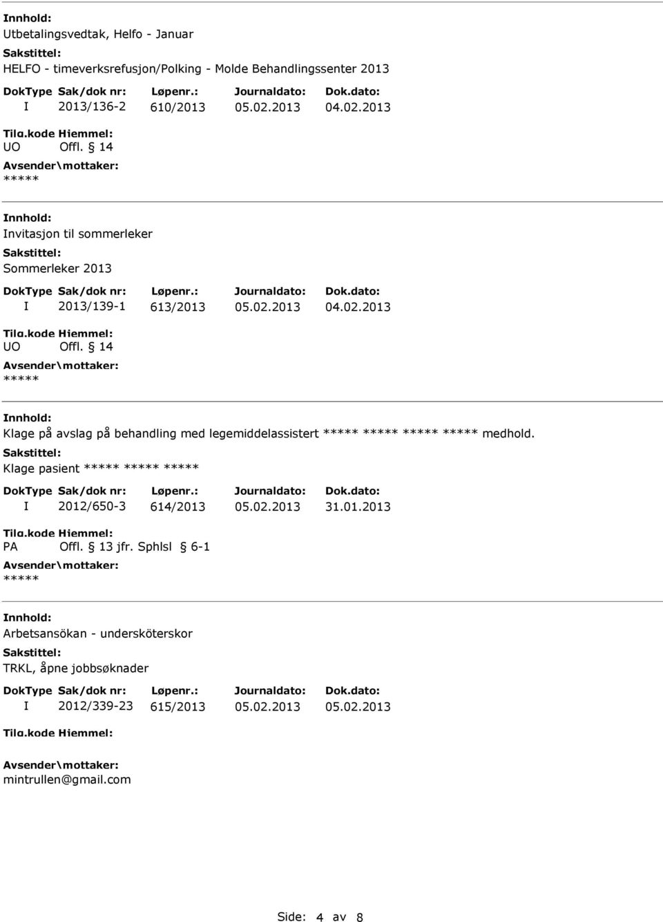 14 Klage på avslag på behandling med legemiddelassistert medhold. Klage pasient PA 2012/650-3 614/2013 Offl.