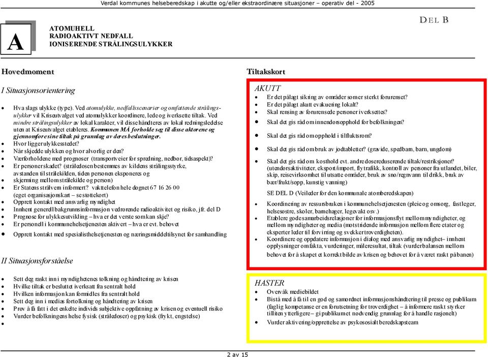 Ved mindre strålingsulykker av lokal karakter, vil disse håndteres av lokal redningsledelse uten at Kriseutvalget etableres.