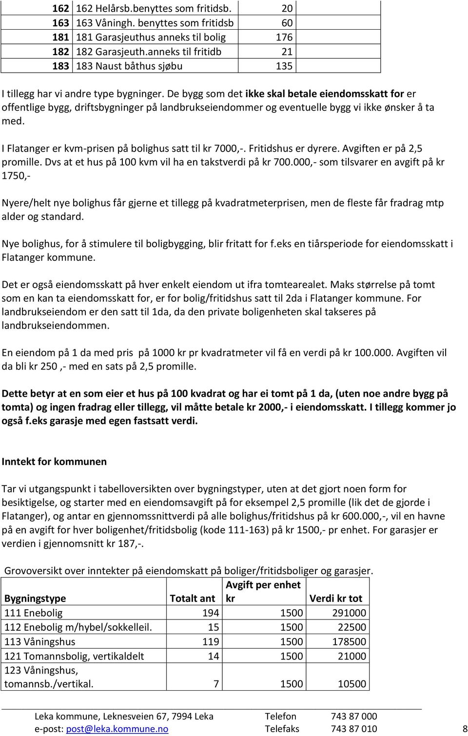 De bygg som det ikke skal betale eiendomsskatt for er offentlige bygg, driftsbygninger på landbrukseiendommer og eventuelle bygg vi ikke ønsker å ta med.