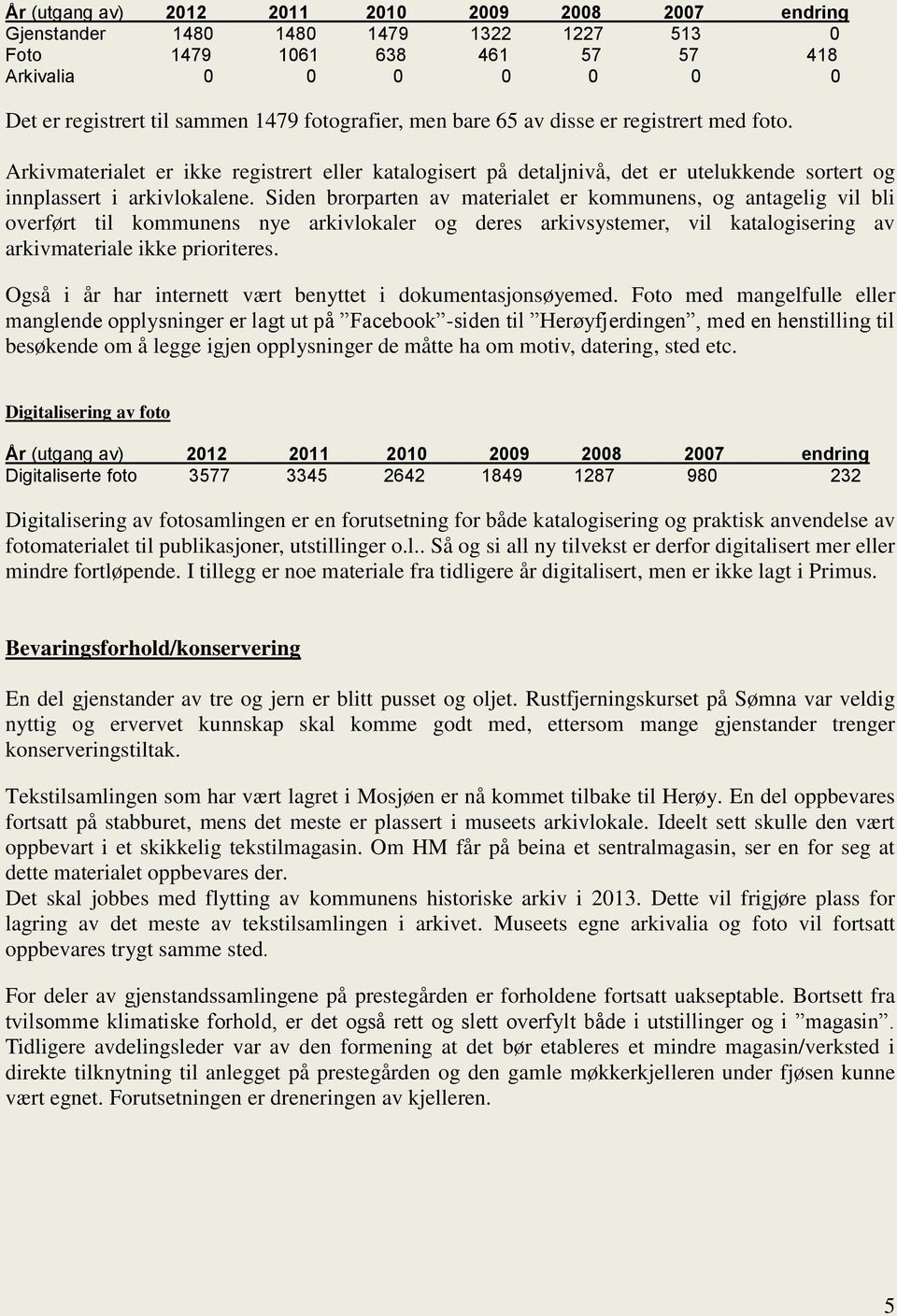 Siden brorparten av materialet er kommunens, og antagelig vil bli overført til kommunens nye arkivlokaler og deres arkivsystemer, vil katalogisering av arkivmateriale ikke prioriteres.