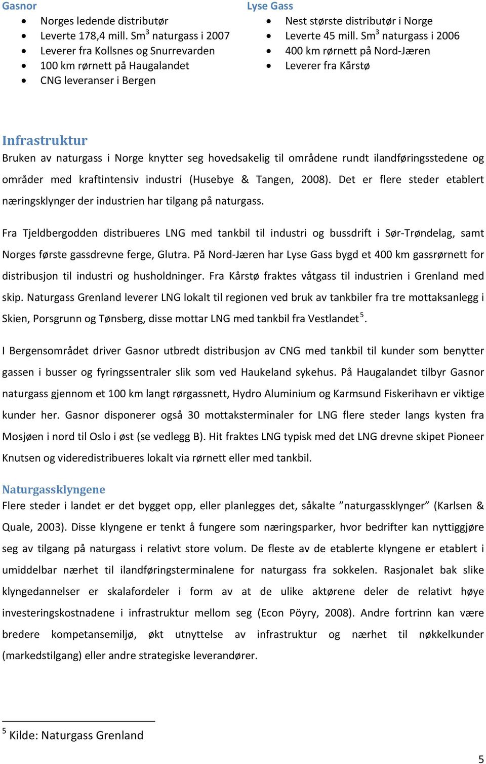 Sm 3 naturgassi2006 400kmrørnettpåNord"Jæren LevererfraKårstø Infrastruktur Bruken av naturgass i Norge knytter seg hovedsakelig til områdene rundt ilandføringsstedene og områder med kraftintensiv