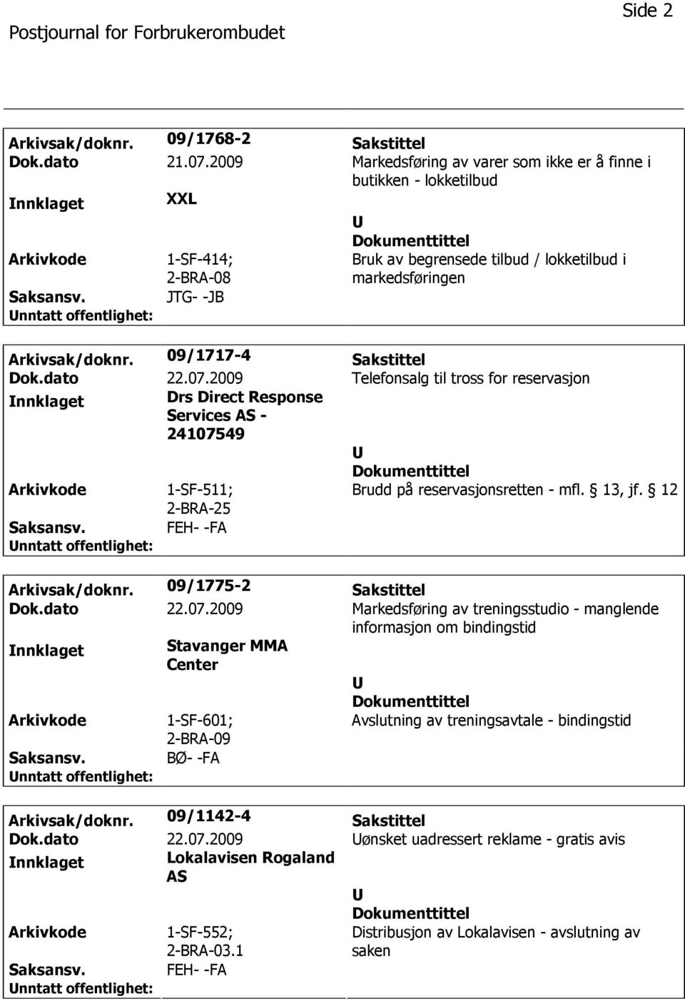 09/1717-4 Sakstittel Dok.dato 22.07.2009 Telefonsalg til tross for reservasjon nnklaget Drs Direct Response Services AS - 24107549 1-SF-511; Brudd på reservasjonsretten - mfl. 13, jf.