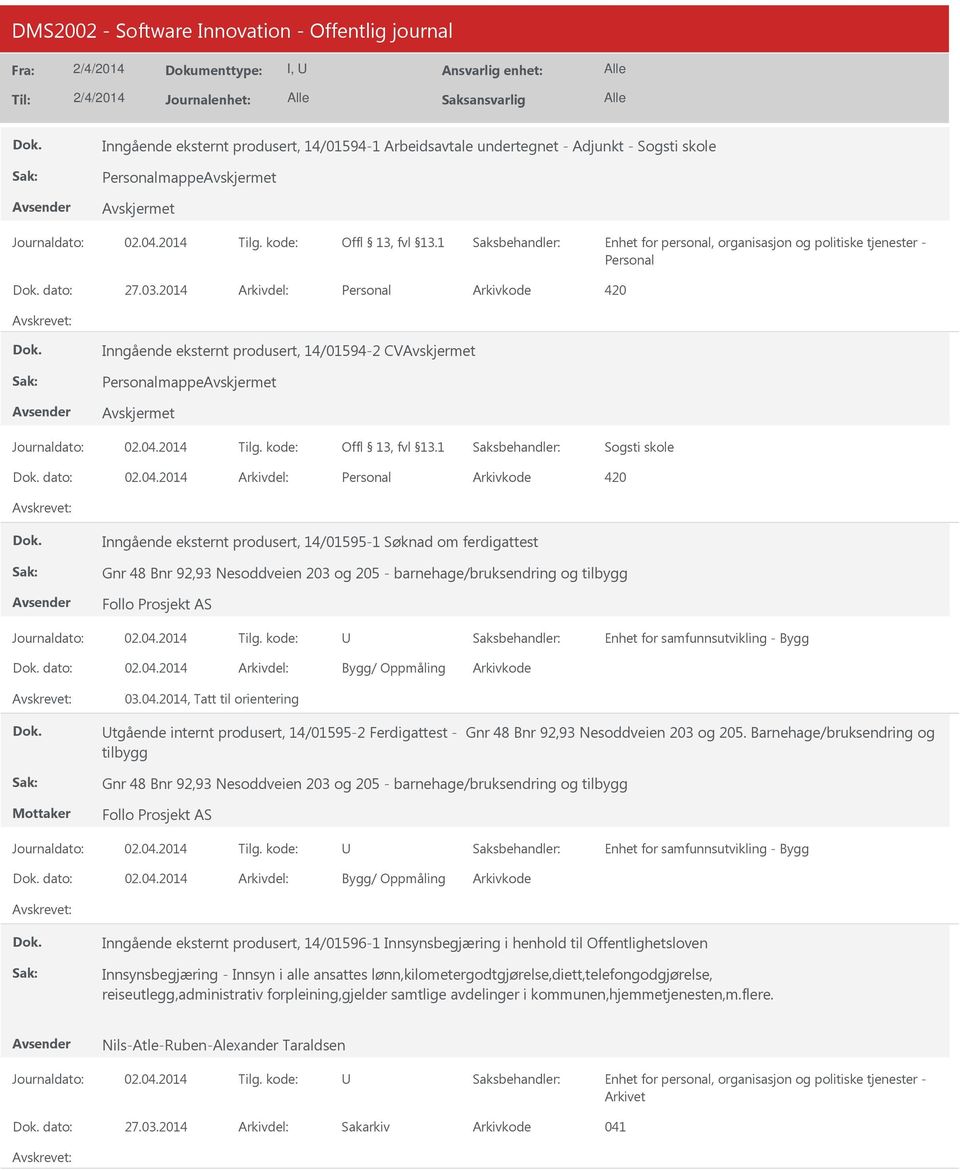 barnehage/bruksendring og tilbygg Follo Prosjekt AS dato: Bygg/ Oppmåling 03.04.2014, Tatt til orientering tgående internt produsert, 14/01595-2 Ferdigattest - Gnr 48 Bnr 92,93 Nesoddveien 203 og 205.