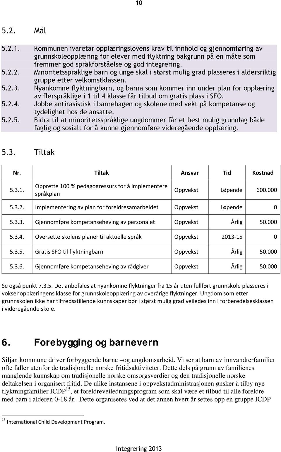 Nyankomne flyktningbarn, og barna som kommer inn under plan for opplæring av flerspråklige i 1 til 4 klasse får tilbud om gratis plass i SFO. 5.2.4. Jobbe antirasistisk i barnehagen og skolene med vekt på kompetanse og tydelighet hos de ansatte.