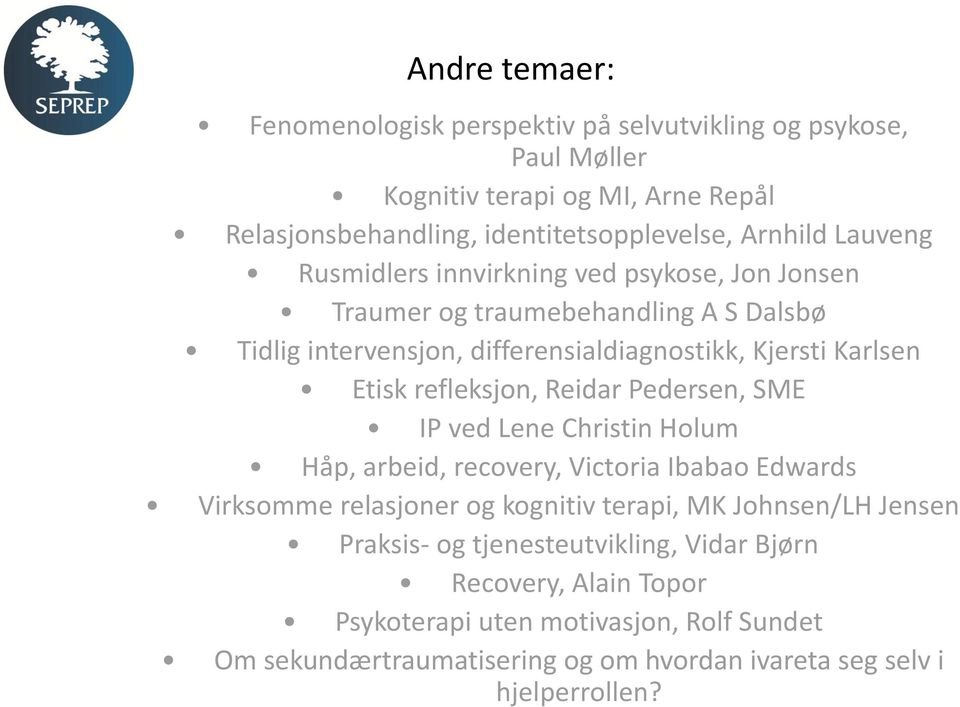 refleksjon, Reidar Pedersen, SME IP ved Lene Christin Holum Håp, arbeid, recovery, Victoria Ibabao Edwards Virksomme relasjoner og kognitiv terapi, MK Johnsen/LH Jensen