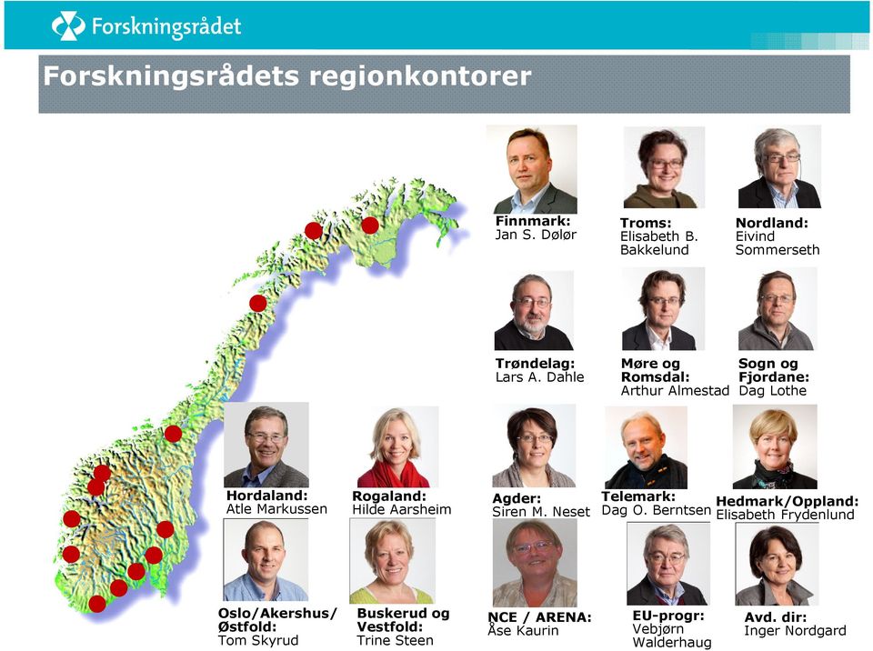 Dahle Møre og Romsdal: Arthur Almestad Sogn og Fjordane: Dag Lothe Hordaland: Atle Markussen Rogaland: Hilde Aarsheim