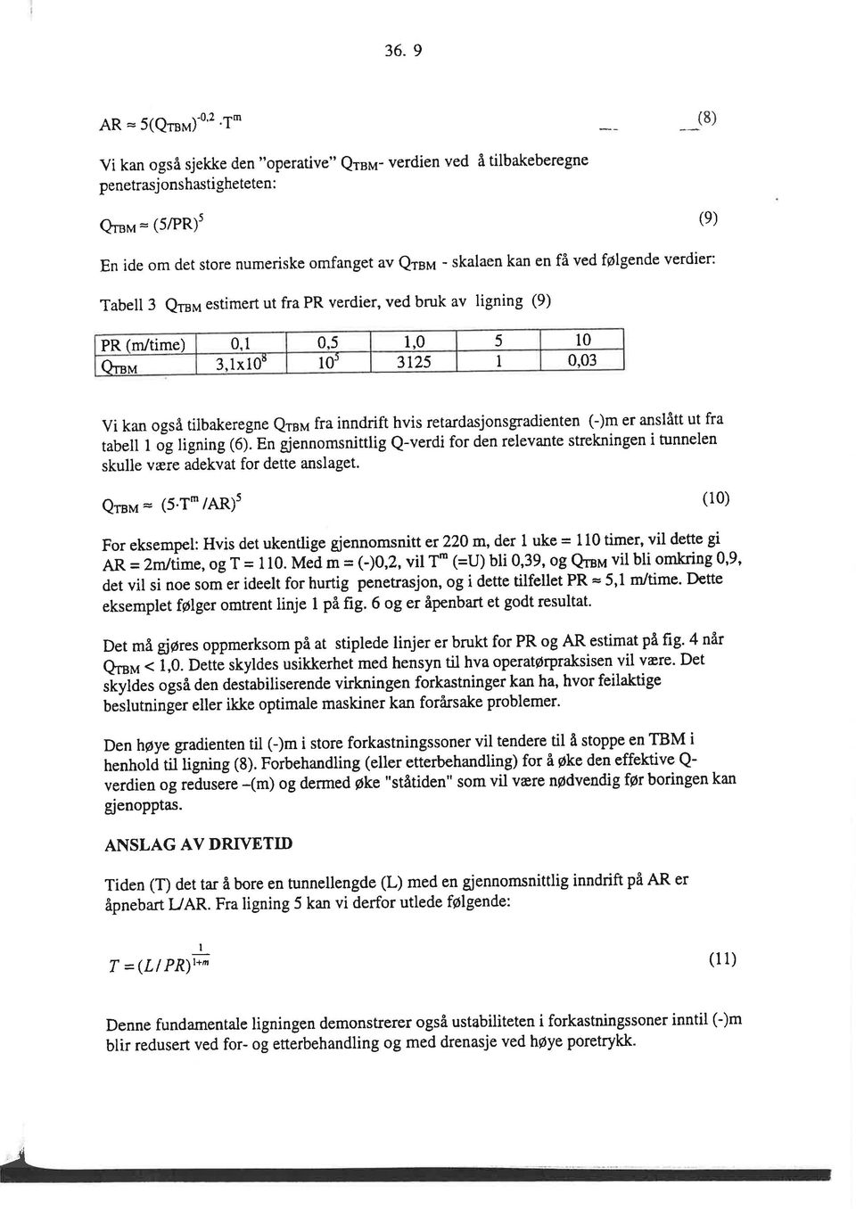 en få ved fglgende verdier: Tabell 3 QrsM estimert ut fra PR verdier, ved bruk av ligning (9) PR (m/time) 0,1 0.5 1,0 5 t0 GsN,r 3.1x10 10' 3125 0.