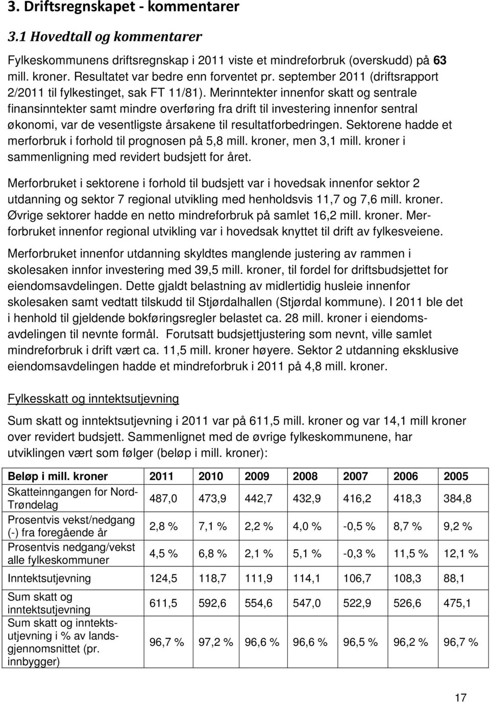 Merinntekter innenfor skatt og sentrale finansinntekter samt mindre overføring fra drift til investering innenfor sentral økonomi, var de vesentligste årsakene til resultatforbedringen.