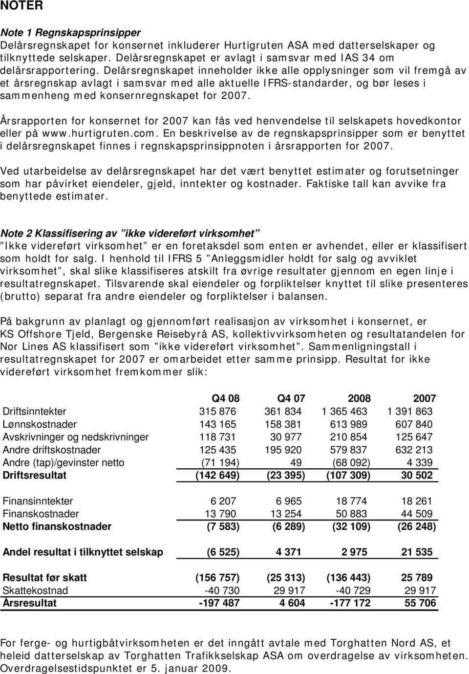 Delårsregnskapet inneholder ikke alle opplysninger som vil fremgå av et årsregnskap avlagt i samsvar med alle aktuelle IFRS-standarder, og bør leses i sammenheng med konsernregnskapet for 2007.