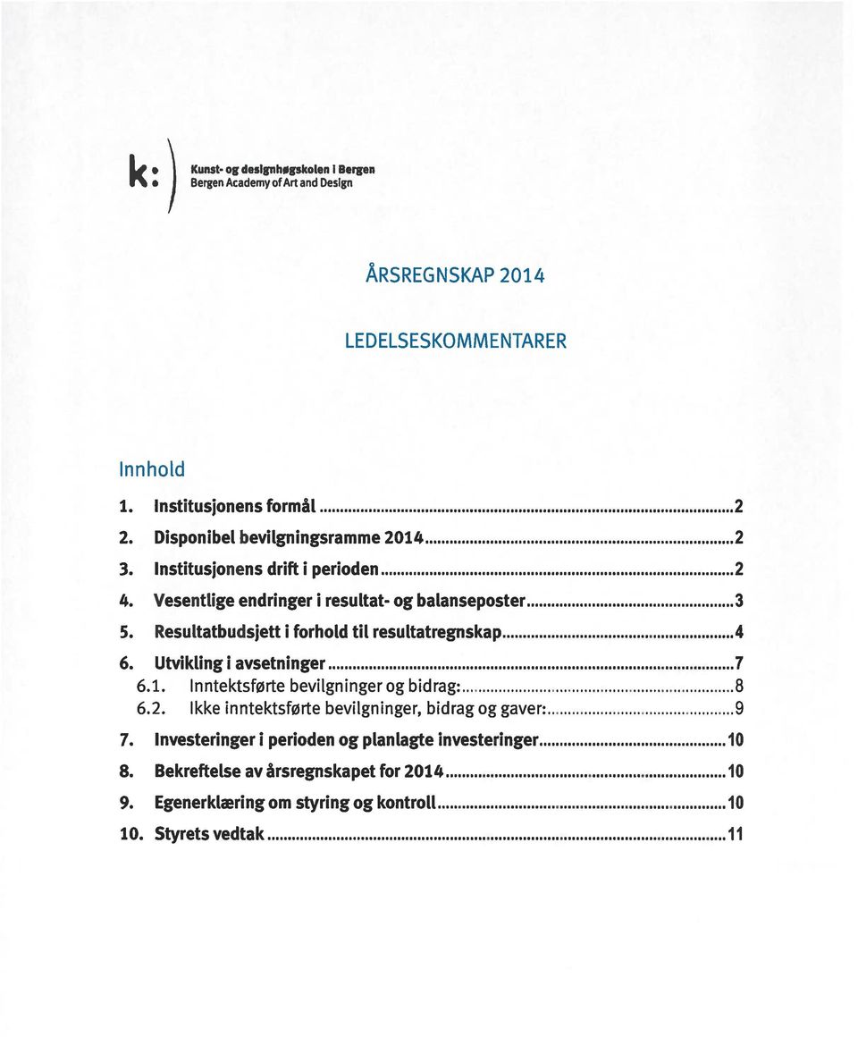 Resultatbudsjett i forhold til resultatregnskap 4 6. Utviklingiavsetninger 7 6.1. Inntektsførte bevilgninger og bidrag 8 6.2.