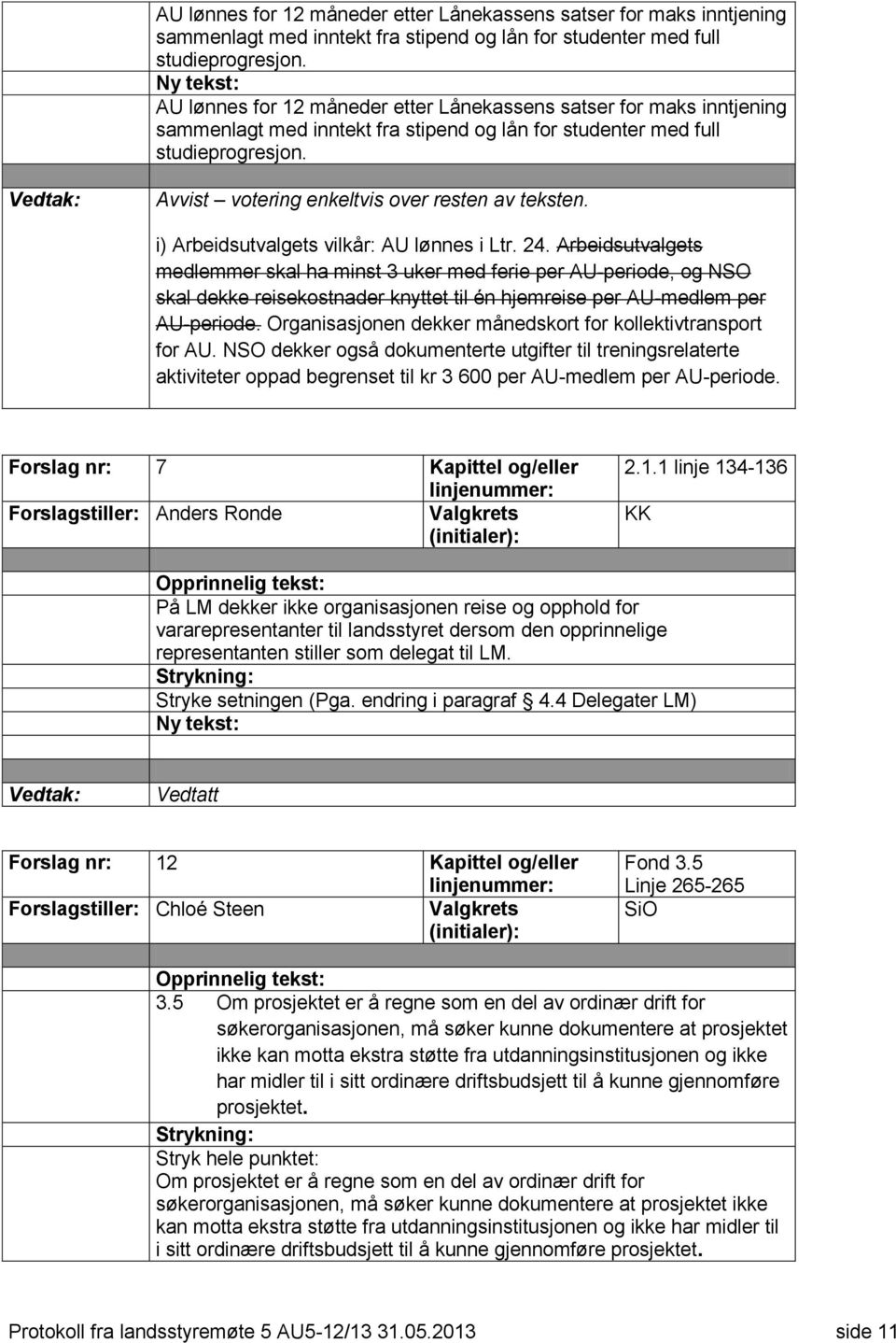 Arbeidsutvalgets medlemmer skal ha minst 3 uker med ferie per AU-periode, og NSO skal dekke reisekostnader knyttet til én hjemreise per AU-medlem per AU-periode.