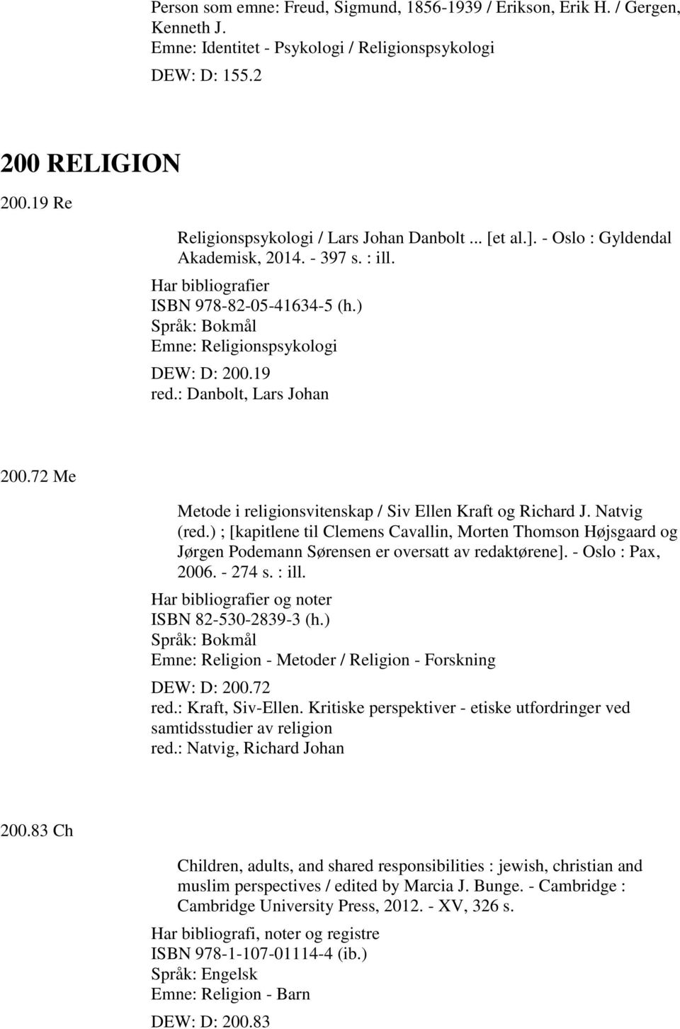 19 red.: Danbolt, Lars Johan 200.72 Me Metode i religionsvitenskap / Siv Ellen Kraft og Richard J. Natvig (red.