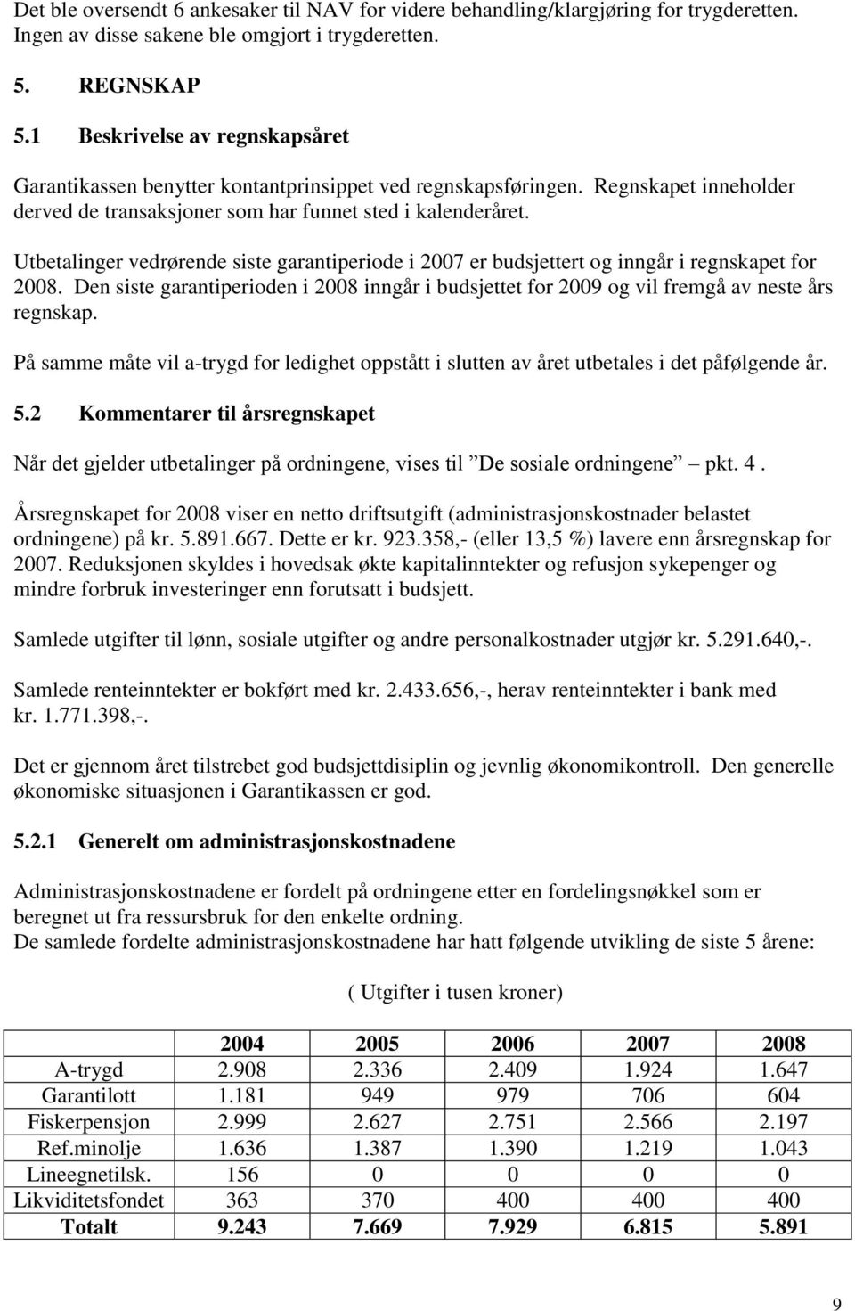 Utbetalinger vedrørende siste garantiperiode i 2007 er budsjettert og inngår i regnskapet for 2008. Den siste garantiperioden i 2008 inngår i budsjettet for 2009 og vil fremgå av neste års regnskap.