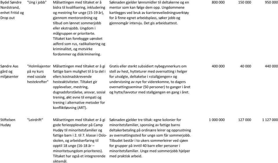 Søknaden gjelder lønnsmidler til deltakerne og en mentor som kan følge dem opp.