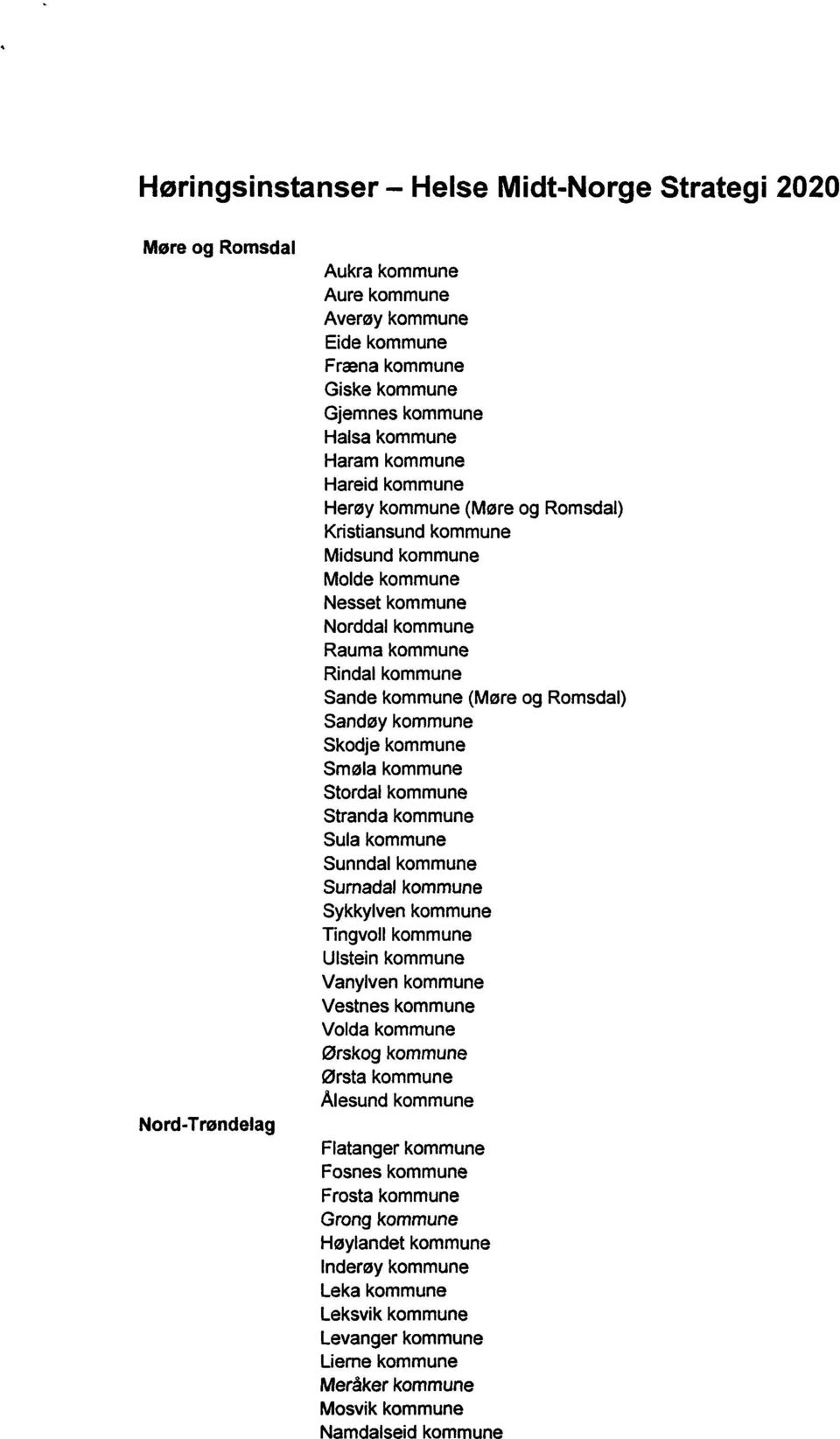 Sandøy kommune Skodje kommune Smøla kommune Stordal kommune Stranda kommune Sula kommune Sunndal kommune Sumadal kommune Sykkylven kommune Tingvoll kommune Ulstein kommune Vanylven kommune Vestnes