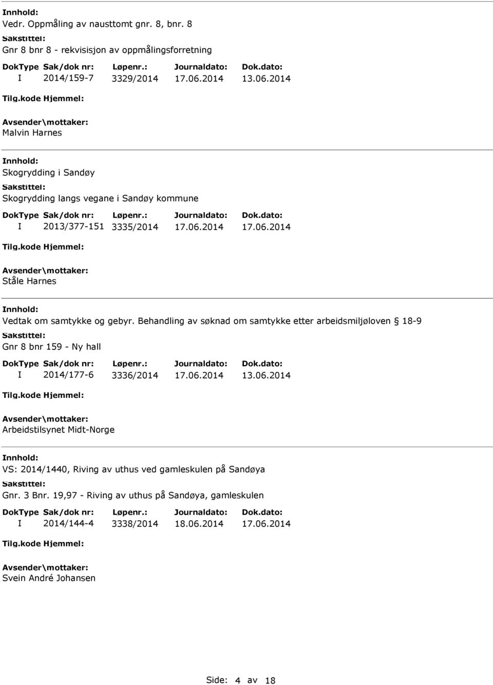 Behandling av søknad om samtykke etter arbeidsmiljøloven 18-9 Gnr 8 bnr 159 - Ny hall 2014/177-6 3336/2014 13.06.