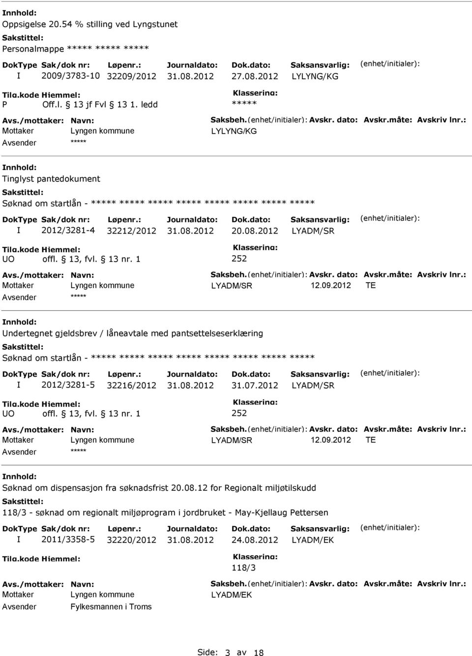 måte: Avskriv lnr.: LYADM/SR 12.09.2012 TE Avsender nnhold: Undertegnet gjeldsbrev / låneavtale med pantsettelseserklæring Søknad om startlån - 2012/3281-5 32216/2012 31.07.2012 LYADM/SR UO offl.