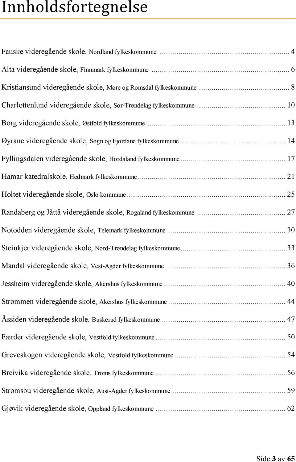 .. 14 Fyllingsdalen videregående skole, Hordaland fylkeskommune... 17 Hamar katedralskole, Hedmark fylkeskommune... 21 Holtet videregående skole, Oslo kommune.